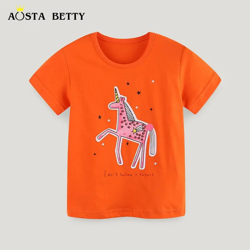 

New Girls T-shirt Europe and The United States Fashion Children's Short-sleeved Bottom Cartoon Round Neck Pullover