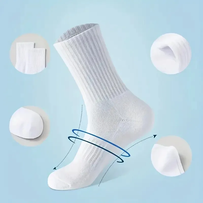 5/10/20 Pairs Neutral Solid Color Round Neck Socks Spring Summer Sweat Absorbing Breathable Comfortable All-season Sports Socks