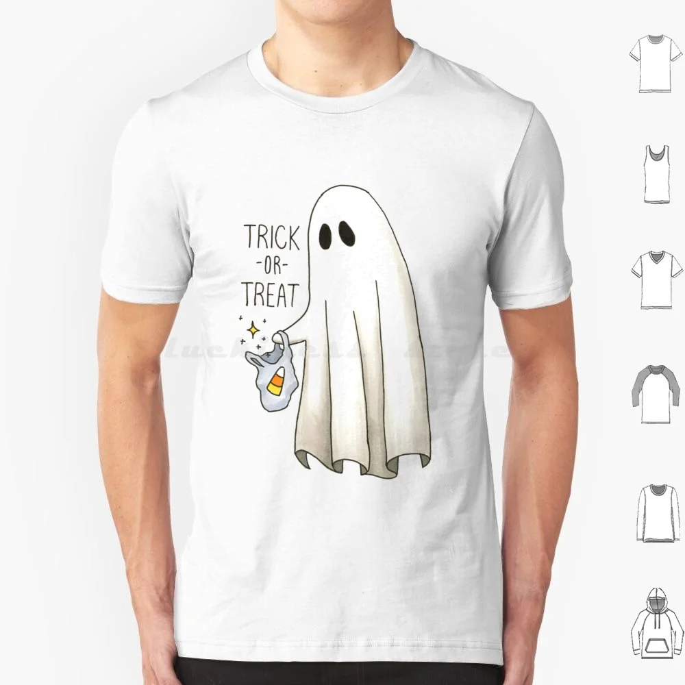 Maglietta Fantasma Spettrale Big Size 100% Cotone Halloween Ghost Spooky Sheet Ghost Dolcetto O Scherzetto Candy Candy Corn