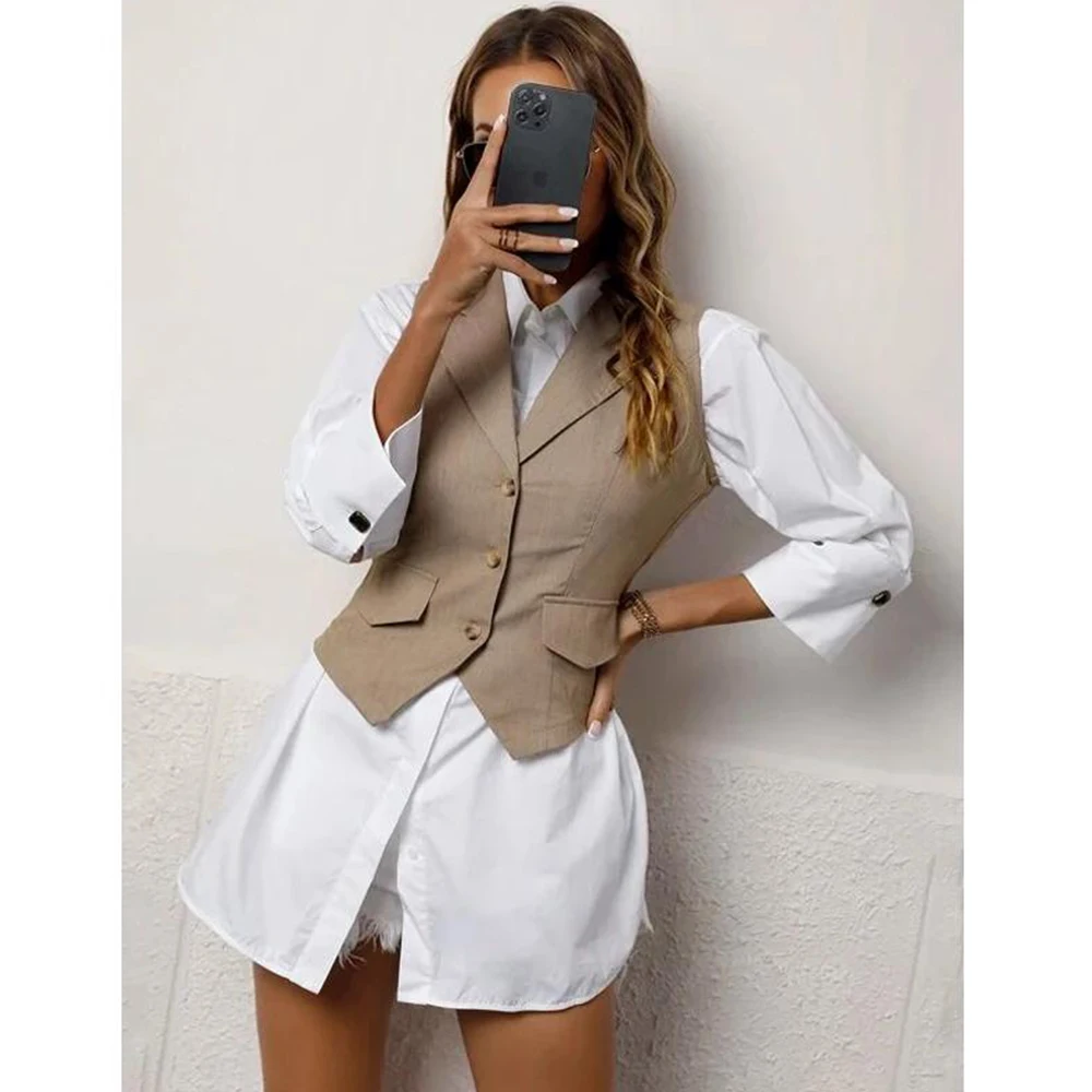 Women's Suit Vest Slim Single-Breasted Pointed Lapel Sleeveless Jacket Casual Fashion Business Formal Office Vest Comfortable