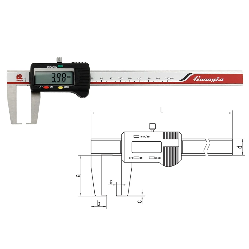 

GuangLu 0-150-200-300Digital Caliper with Flat Measuring Points for Outside Grooves Caliper Metric Imperial 4CR13 StainlessSteel