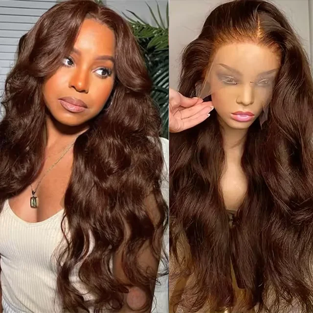 Vague de corps brun chocolat 13x6 HD dentelle avant perruques de cheveux humains 200 densité HD dentelle frontale perruques pour femmes perruques pré plumées cheveux 1