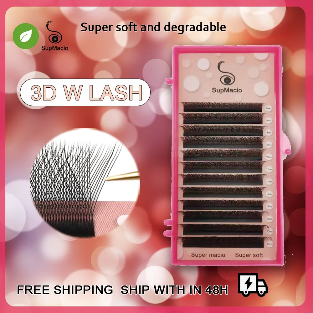

Supmacio 3D W Lashes W Shape Eyelash Extension 3D 0.07 D Curl Natural Soft Volume Cilios W Style Bloom Eyelashes Private Label