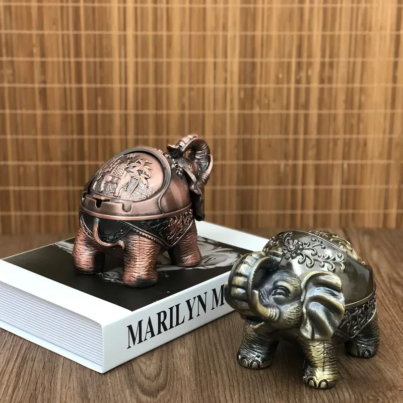 Elephant Ashtray Creative Personality Trend With Cover Windproof Metal Home Living Room Tea Table Ornaments