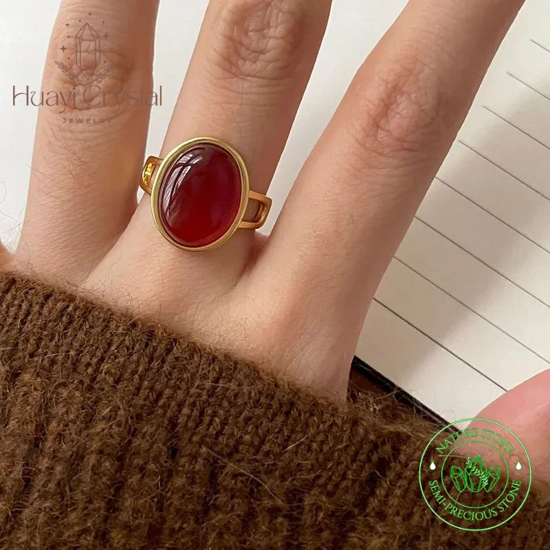 

Южный красный агат овальное яйцо лапша кольцо 18K позолота Женская ниша ins тренд