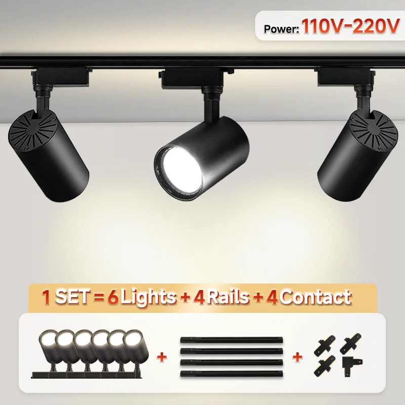 110V 220V Spotes To Ceiling Lighting Rail COB Track Light System Spotlight Fixture Track Lamp Set For Kitchen Living Room Store