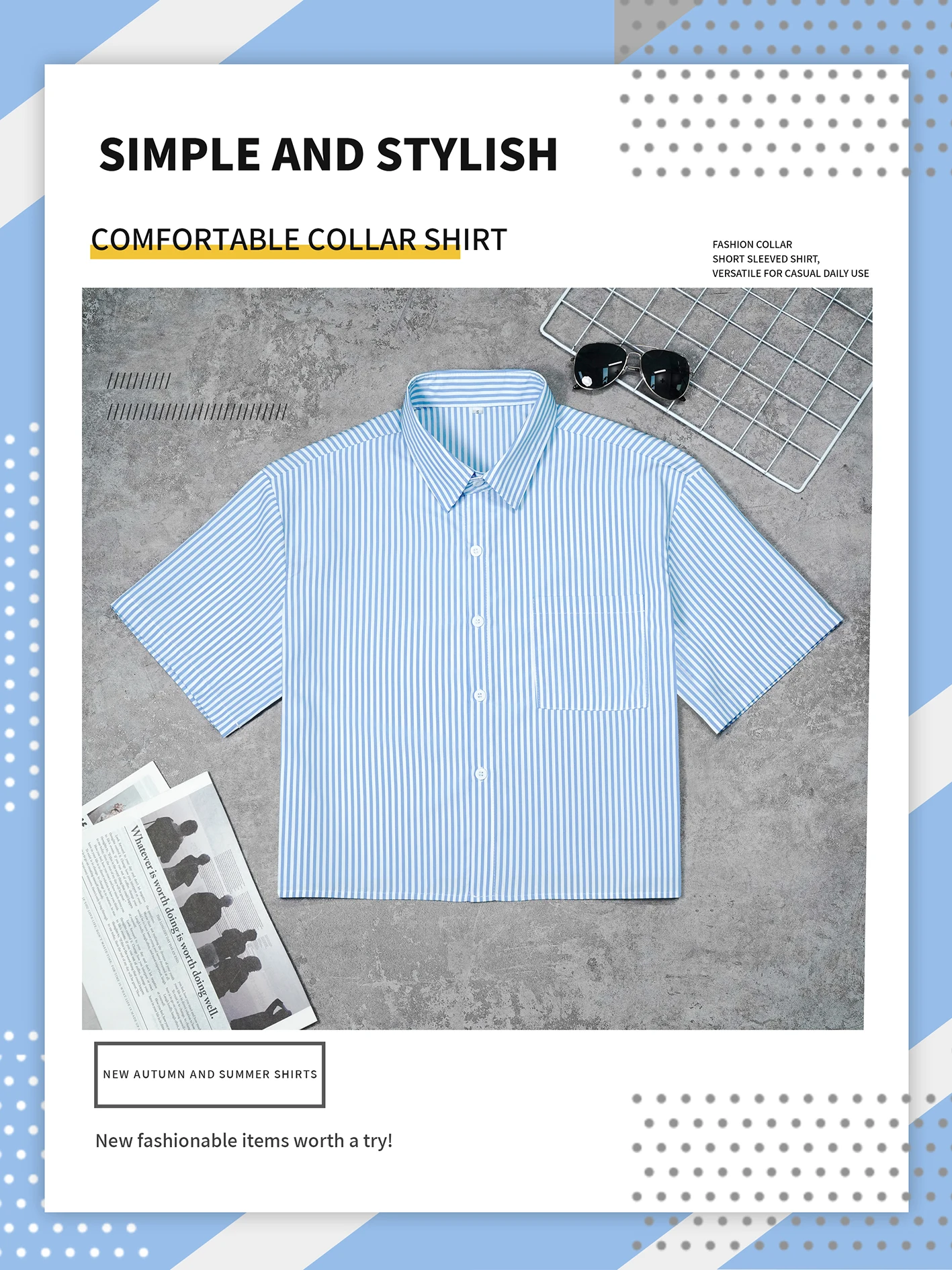 Men's striped comfortable short sleeved shirt, suitable for spring and autumn wear, suitable for festivals and daily outings