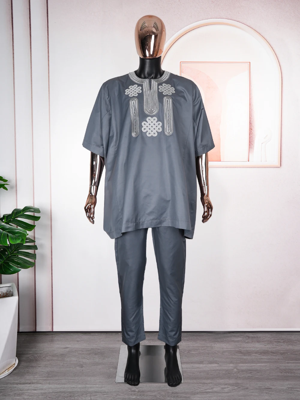 African Men Set H&D African Clothes 2 Pieces Set Tops Pants Traditional Clothing Muslim Ramadan Party Wedding Dress