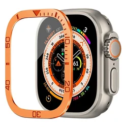 Premium Metal Frame with Tempered Glass Screen Protector for Apple Watch Ultra - 49mm Bezel Ring (Orange - KD)