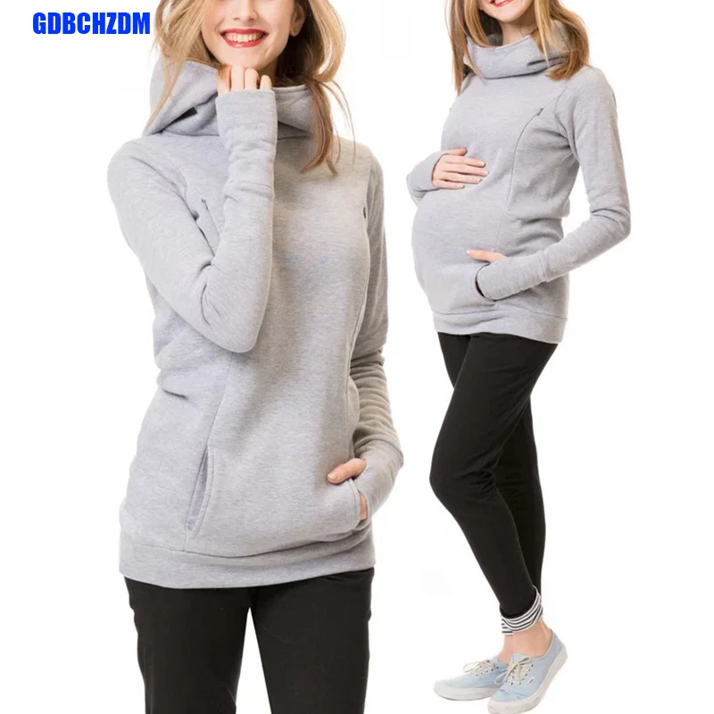 Maternity Sweatshirt Women Nursing Maternity Long Sleeves Hooded Breastfeeding Hoodies Autumn And Winter Pregnant Hooded Sweater