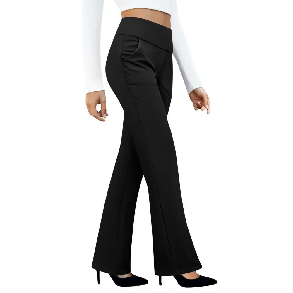 Women’s high‑waist stretchy flared slacks with pockets and wide‑leg design 652