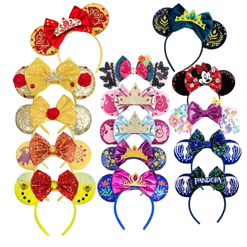 New Chic Mickey Mouse Ears Headband Big Beautiful Bow Sequins Hairband Women Birthday Gift Girls Kids Party Hair Accessorie mickey minnie accessories cartoon sequin bow halloween headband hair bows birthday party christmas headband mouse ears hair