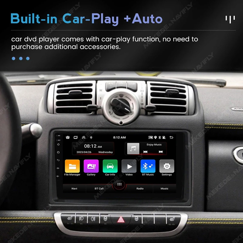 MEKEDE 안드로이드 13 자동 Bilradio 스테레오 2Din 메르세데스 벤츠 Smart Fortwo 451 2006-2009 CarPlay WIFI 멀티미디어 비디오 플레이어 BT