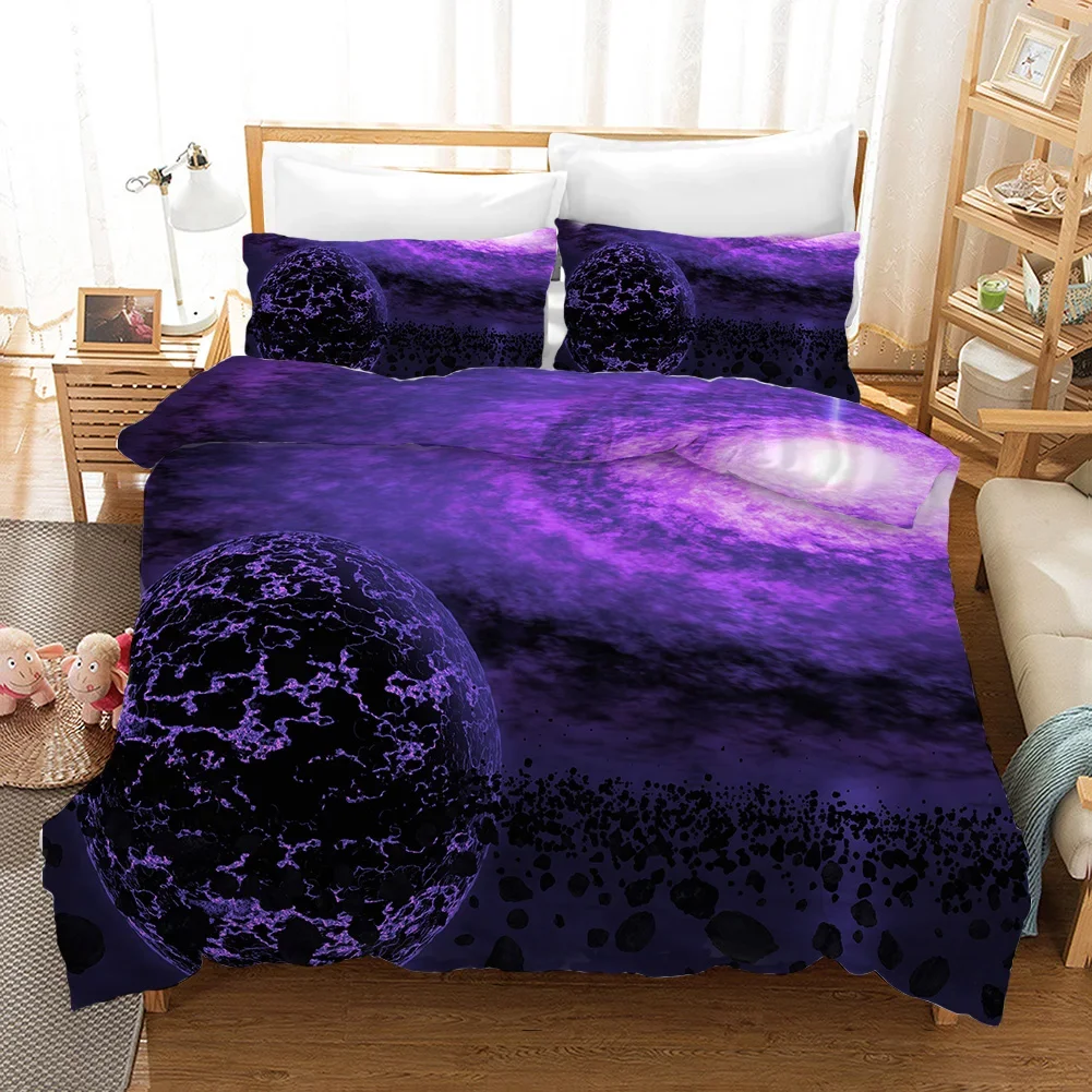 Starry Sky Duvet Cover Set Microfiber Outer Space Theme Comforter Cover Teens Boys Quilt Cover 3D Starry Sky Series Bedding Set