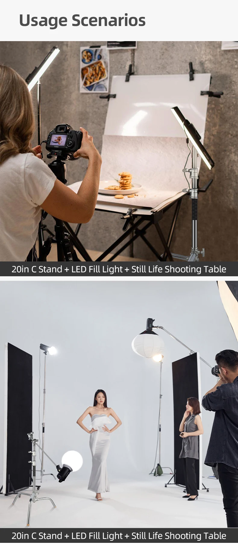 20 Inch Photography C-Stand Anti-slip Stainless Steel Light Stand With Extensio