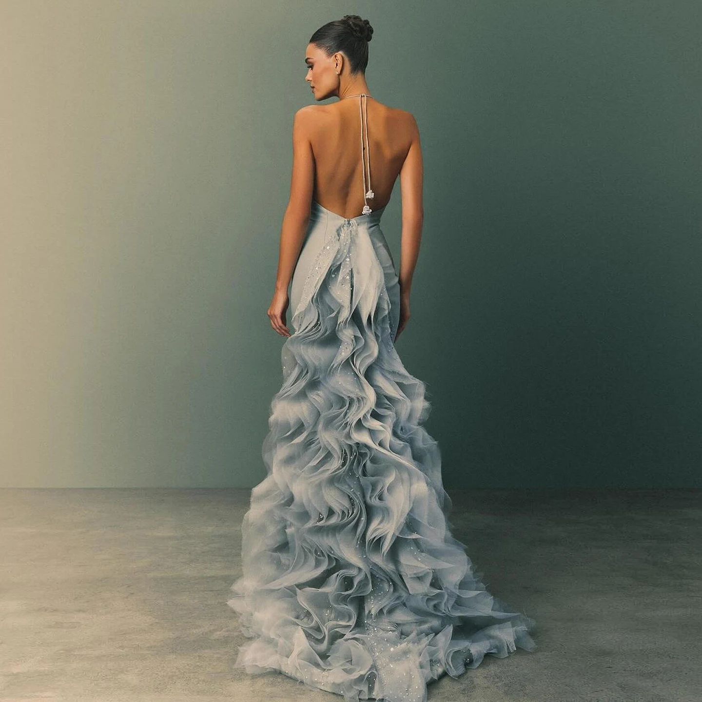 فستان مذهل الأزرق حورية البحر الرسن مساء اللباس مع...