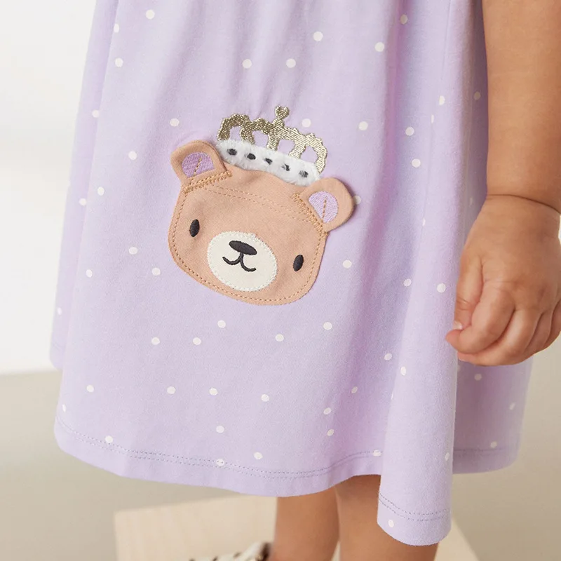 Summer Purple Kids Baby Girls Clothes Short Sleeves Dresses Cartoon Bear Children's Clothing Vestidos Cotton
