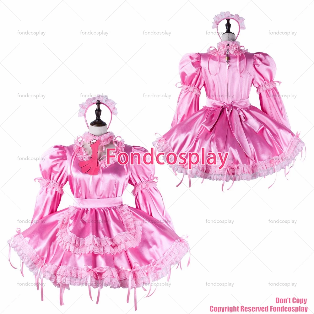 

Сексуальная одежда для взрослых с крестом fondcosplay, блестящее короткое розовое атласное платье с замком, фотокостюм на заказ [G2215]