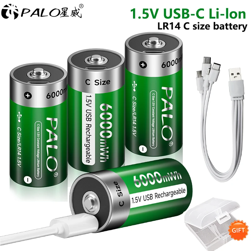 2-16PCS 1.5V C Size Rechargeable Battery R14 LR14 Battery Type C USB ...