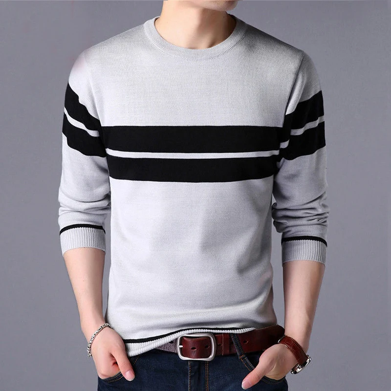 Autumn Winter Casual Loose Vintage Striped Sweaters Man Long Sleeve All Match Pullover Male Keep Warm Fashion Gentmen Clothes 6
