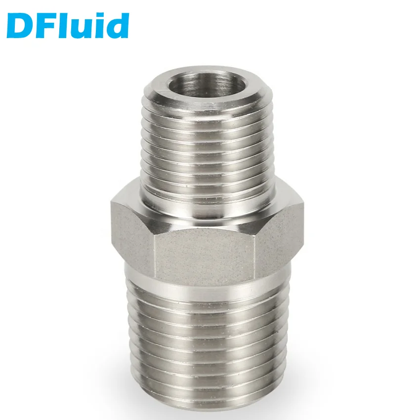 SS316 Male NPT BSP BSPT R Thread Hex Nipple 1/8" 1/4" 3/8" 1/2" 3/4" 1" Pipe Fitting Connector 3000psig 20MPa Stainless Steel Pipe Fitting Hose Pipe Fitting
