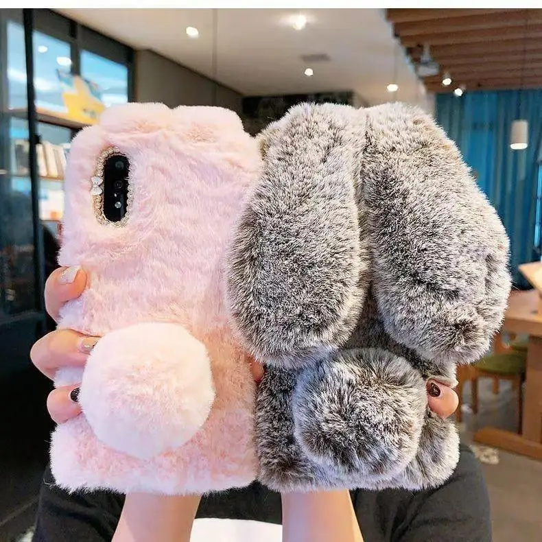 Warm Furry Rabbit Bunny Fur Soft Plush Phone Case Cover