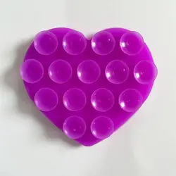 Heart Suction Cup Phone Stand - Sticky Silicone Grip Holder (Purple)