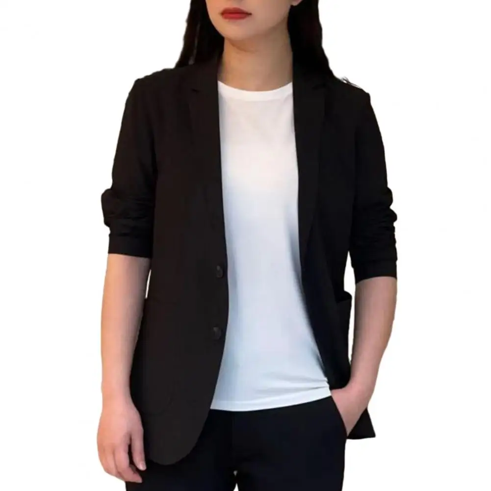 

Women Coat Formal Business Style Long Sleeve Mid Length Button Closure Pockets Loose OL Commute Suit Coat