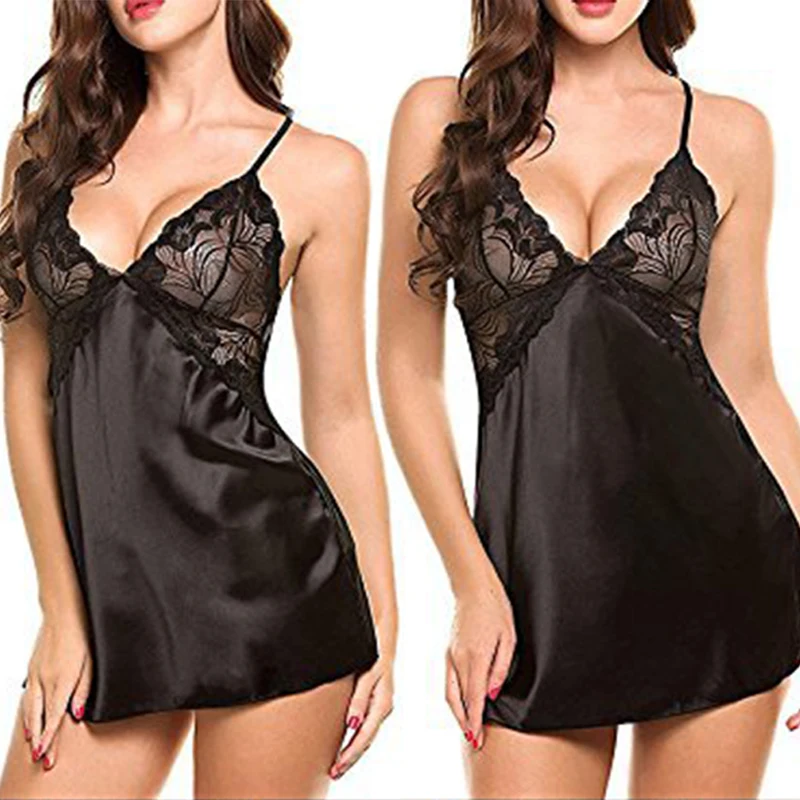 Women Sexy Silk Satin Night Dress Sleeveless Nighties V Neck Comfortable Silk Lingerie Female Lace Pajamas Sleepwear Nightwear women lingerie women nightgowns women nightdresses women pajamas sleeping dress