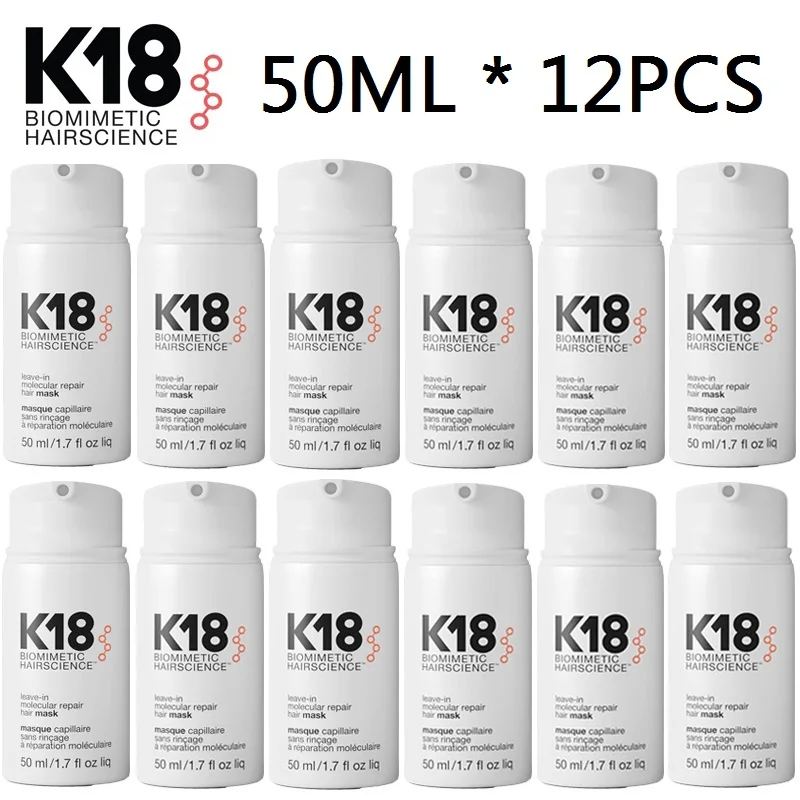 

12PCS K18 Leave-In Molecular Repair Hair Mask Treatment to Repair Damaged Hair - 4 Minutes to Reverse Damage from Bleach, 50ml
