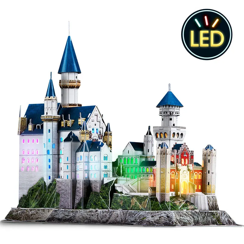 

3D LED Neuschwanstein Castle Puzzles for Adults and Kids, Germany Architectures Building Model Kits Toys Gifts for Women and Men
