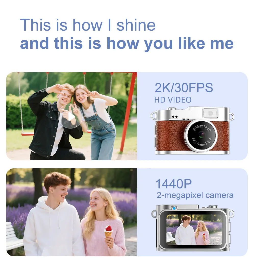 Digital Camera Newly Upgraded 1.47 Inch Keychain Camera with Screen 2K Resolution Portable Mini Retro Camera with Flash