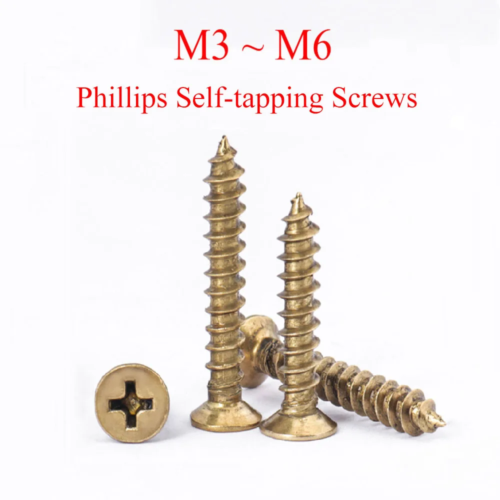 

20/50Pcs Phillips Flat Head Self-tapping Screw M3 M3.5 M4 M5 M6 Brass Countersunk Head Thread Wood Board Screws Bolts