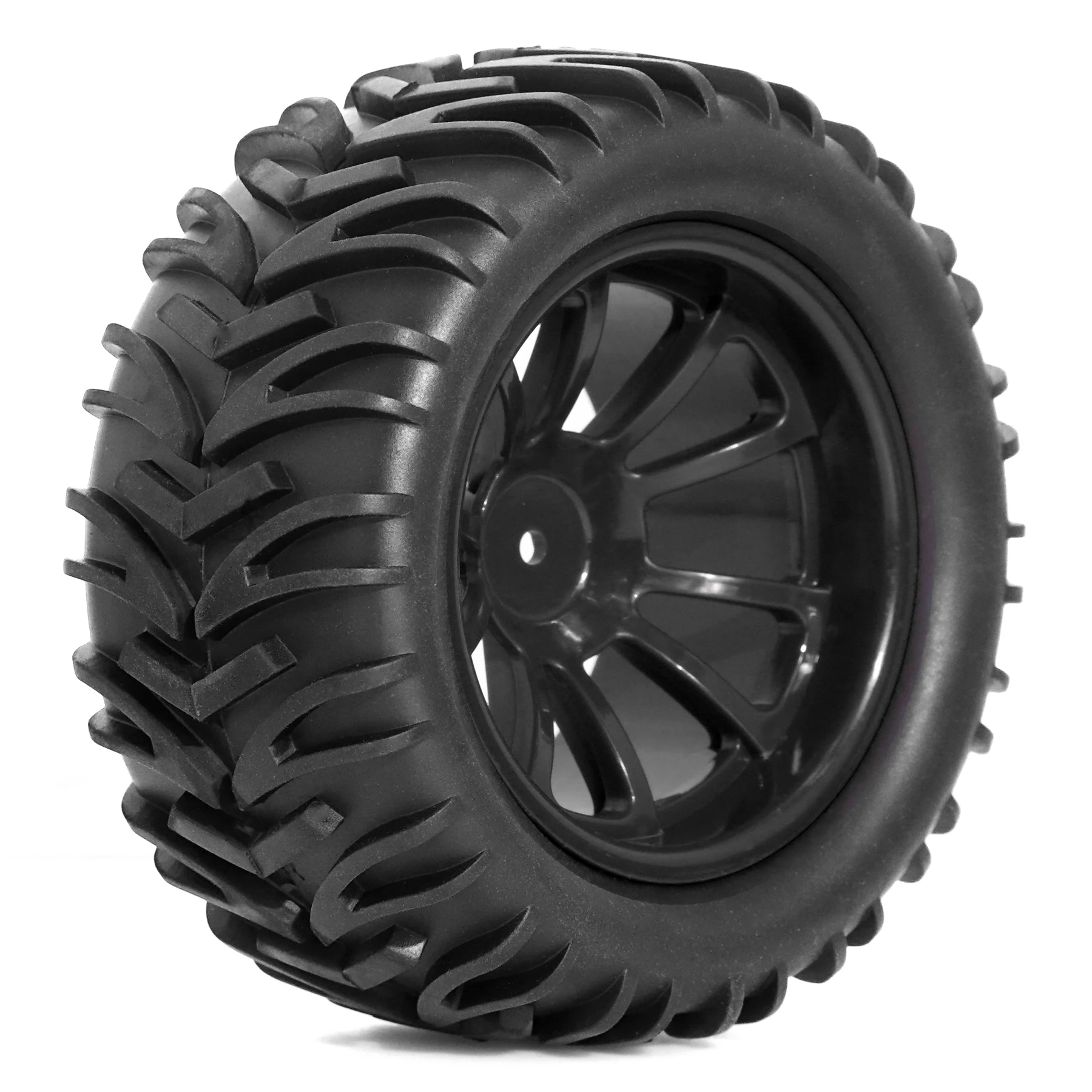 HobbyPark 1/10 RC Truck Wheels & Tires Set - 12mm Hex, 4.4" Tall, For Traxxas Rustler, Redcat Volcano, 4-Pack