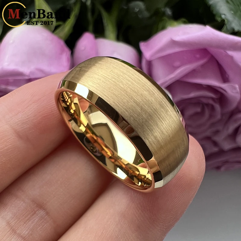 MenBand Fashion 6MM 8MM With Shiny Bevel Edges Dome Brushed Finish Men Women Black Tungsten Wedding Band Comfort Fit