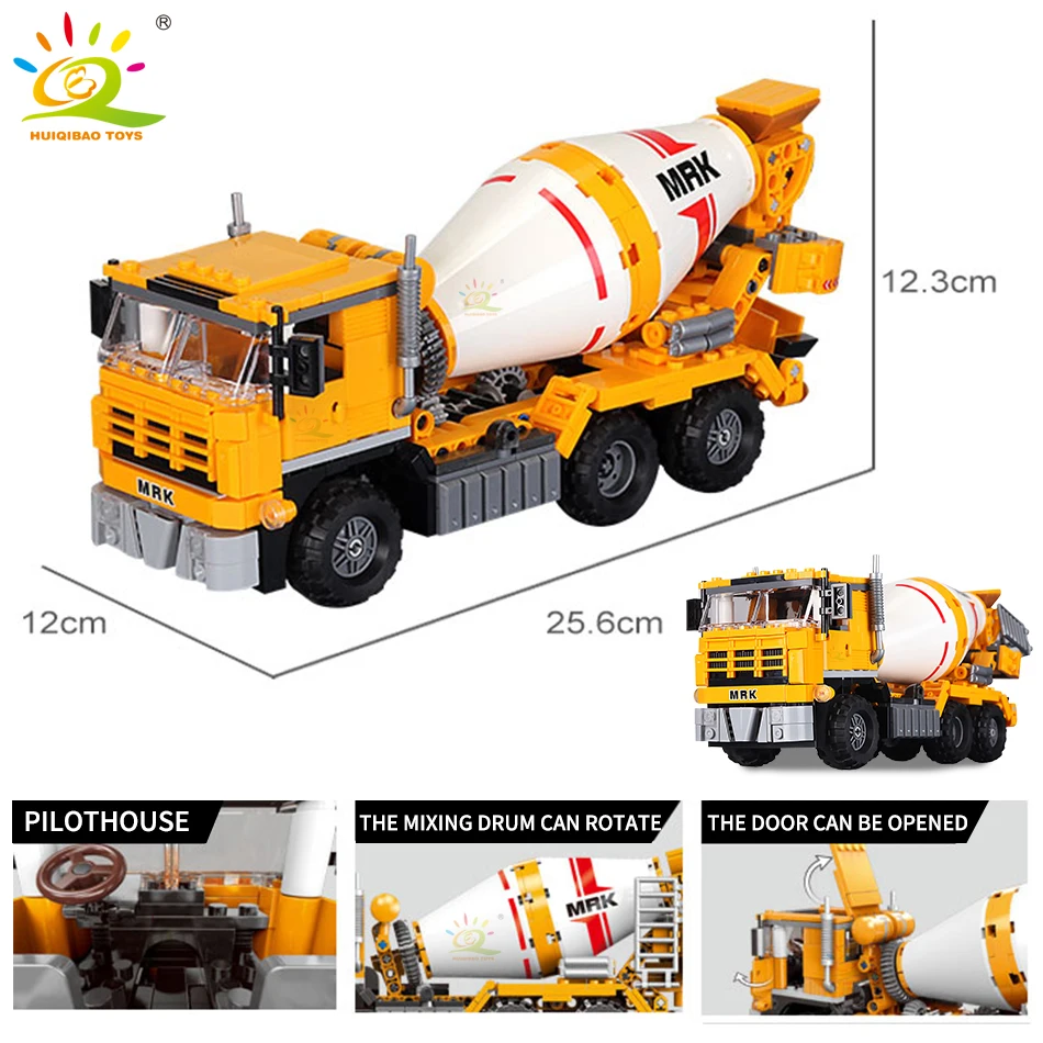 HUIQIBAO Engineering Truck Building Blocks Vehicle Excavator Bulldozer Crane Car Bricks City Construction Toys For Children Boys - 2