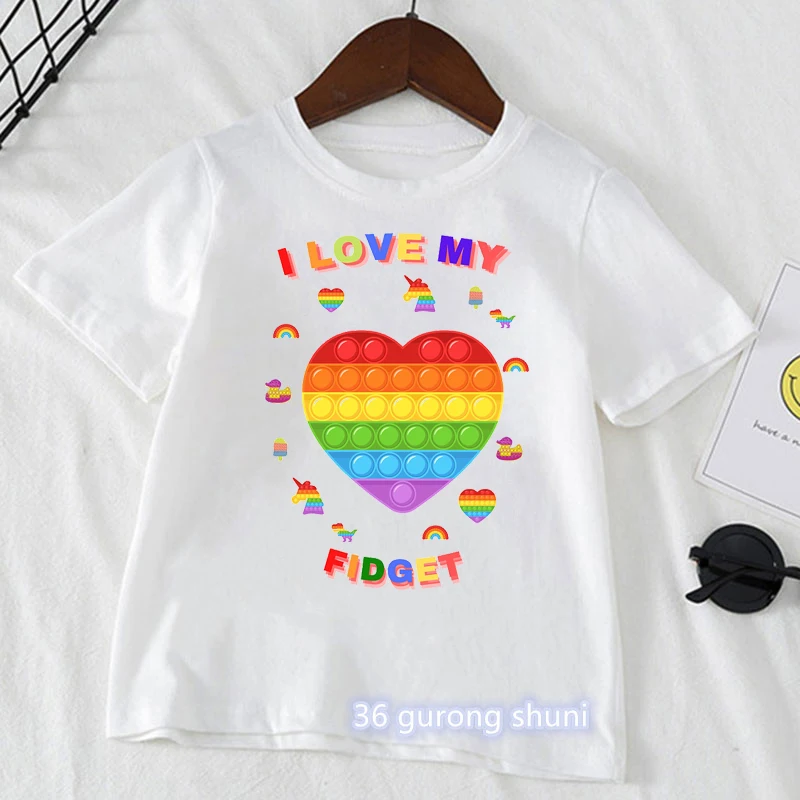 

New Lvoe Princess Crown Pop It Print T-Shirt Girls Kawaii Kids Clothes поп ит Rainbow Tshirt Harajuku Shirt Streetwear