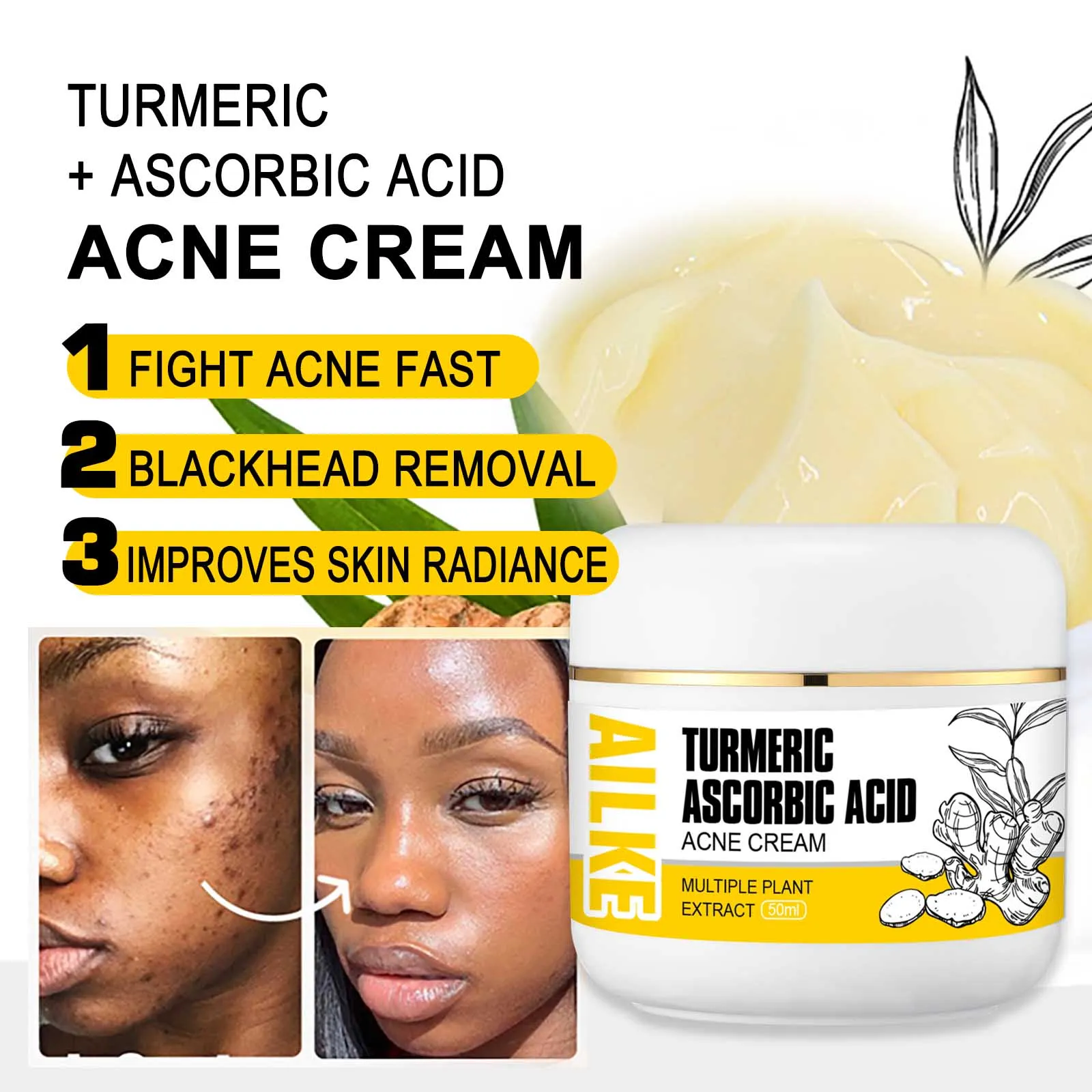 AILKE Turmeric Set, Whiten, Even Skin Tone, Hydrate, Removes Dark Spots, Lifts Dull Skin, Oil Control, Moisturize, Youthful Skin 3