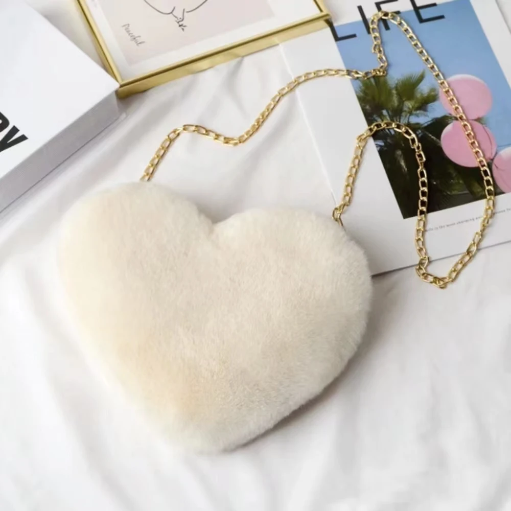 Fashion Women's Heart Shaped Handbags NEW Solid colored plush Chain Plush Bag Cross-body Bag  Purses and Handbags