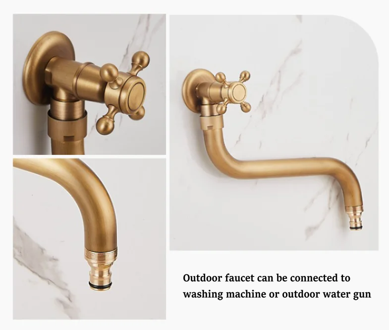Outdoor courtyard wall mounted faucet anti-freezing single cold wash basin stone basin copper villa outdoor anti-freezing faucet