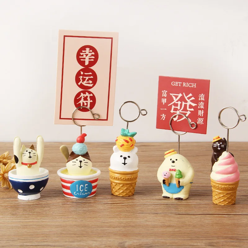 Separately Optional Summer Ice Cream Series Message Holder Cat Snow Monster Miniature Scene Decoration Office Desk Note Holder sticky note holder