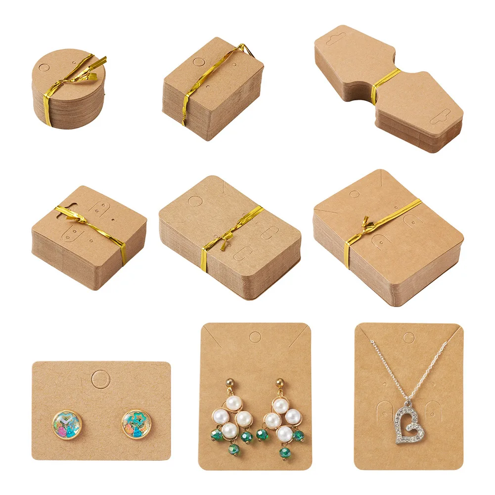 

300Pcs Blank Kraft Paper Jewlery Display Cards with 6Pcs Metallic Wire Twist Ties for Earring Necklace keychain Display Tags