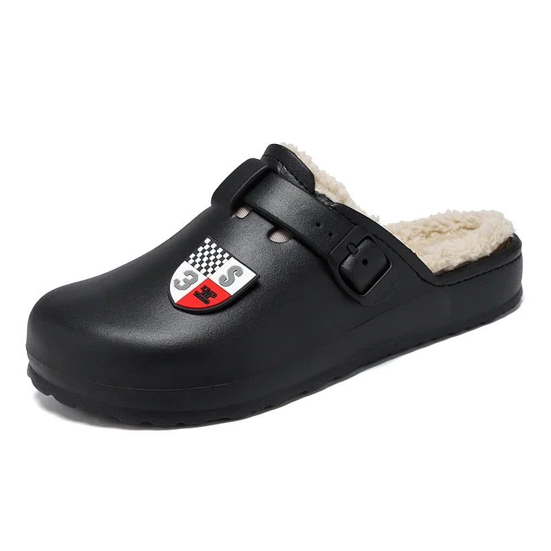 Men Slippers Winter Loafer Waterproof EVA Clogs Warm Fluffy Cotton Indoor Shoe House Slipper Square Men Keep Warm Garden Shoes
