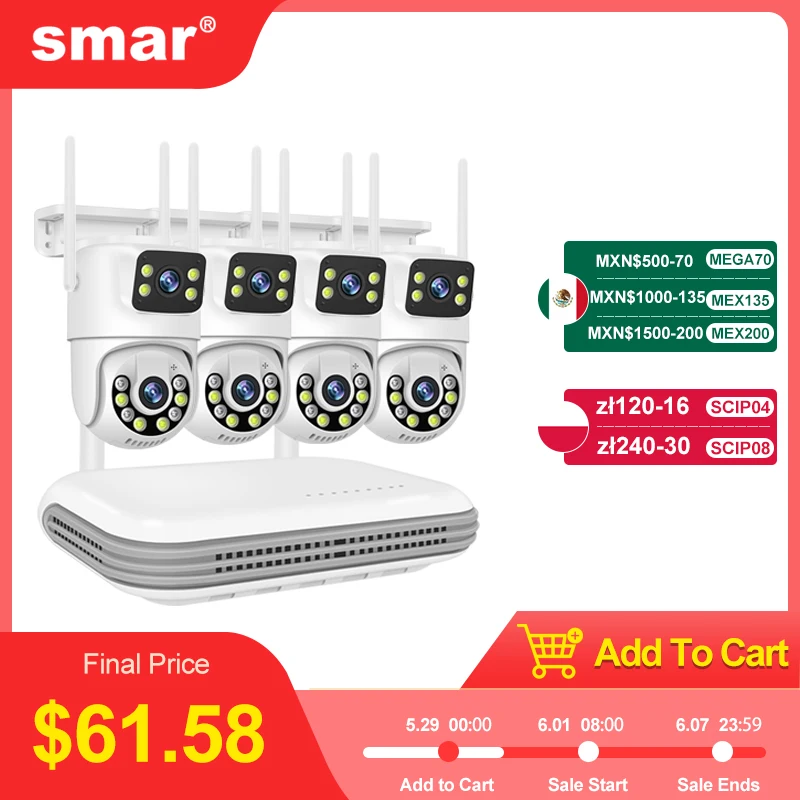 Smar 6MP Dual Lens IP Cameras Wireless CCTV system 8CH NVR Two Way Audio Outdoor PTZ WIFI Security Camera Video Surveillance Kit