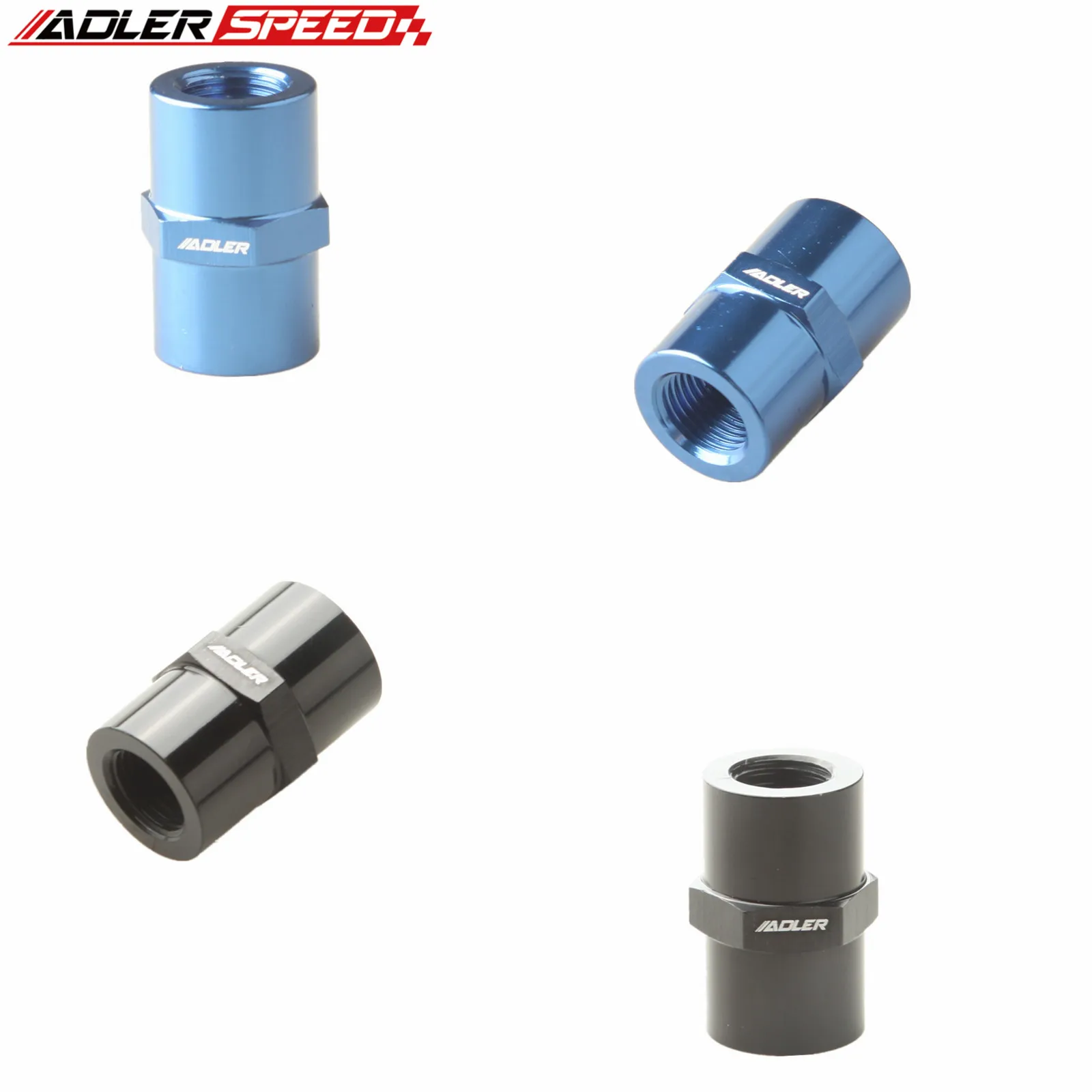 Straight 1/8 Inch NPT Female To 1/8 NPT Female Fitting Adapter Aluminum Black/Blue aluminum alloy an6 6an 6an flare block off cap fitting adapter blue