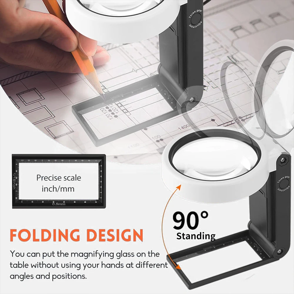 Folding Magnifying Glass Stand Table Magnifier Led Lights illumination 6X / 25X Reading Magnifier Jewelry Identify Coin jewelry magnifier jewelry magnifying glass magnifying glass reading magnifier magnifying glass lamp