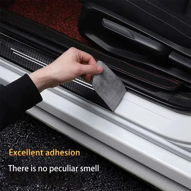 Carbon Fiber Leather Car Door Sill Protection Strips