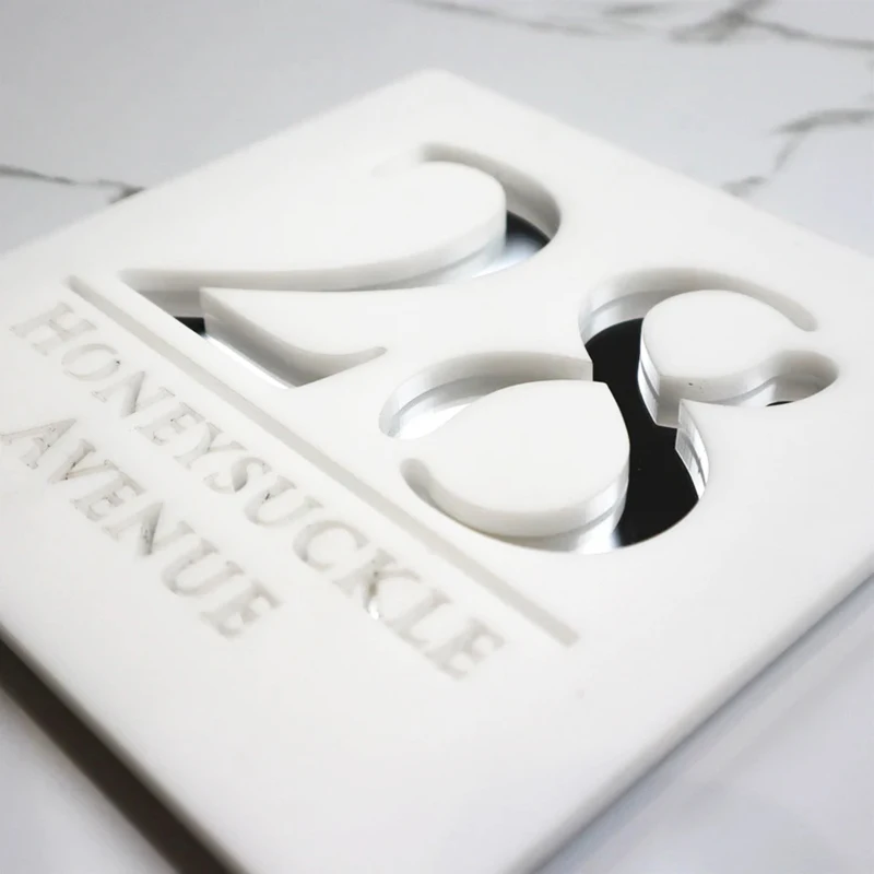 Personalised Laser Cut Acrylic Modern House Floating Sign Door Address 3D Number Plaques Outdoor Name Plates 18x18cm