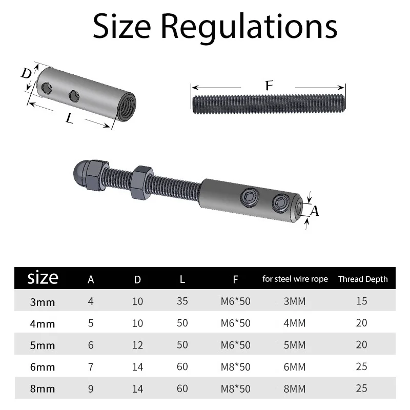 Cable Railing 3mm Threaded Stud Tension End Fitting Toggle Anchor Terminal for 1/8" Wire Rope Wood Stair Deck Post Hook