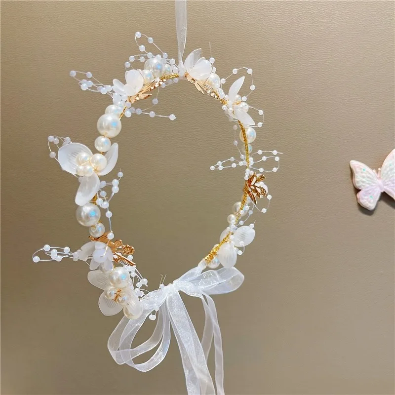 Forest Children's Crown Wreath Princess Pearl Hair Band Girls Headdress